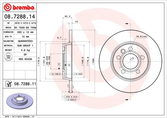 BREMBO 08.7288.14 Brake Disc
