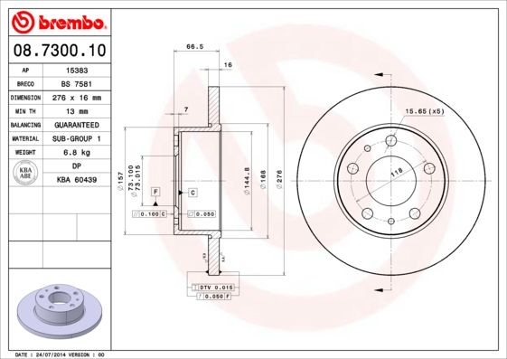 BREMBO 08.7300.10 Brake Disc