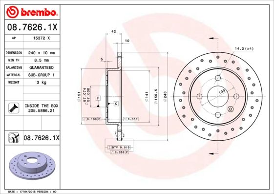BREMBO 08.7626.1X Brake Disc