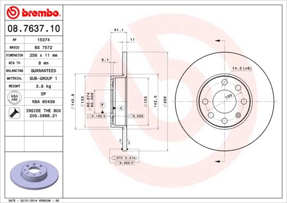BREMBO 08.7637.10 Brake Disc
