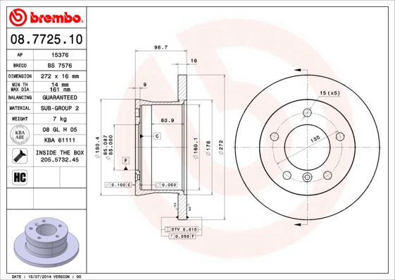 BREMBO 08.7725.10 Brake Disc
