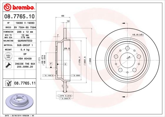 BREMBO 08.7765.10 Brake Disc