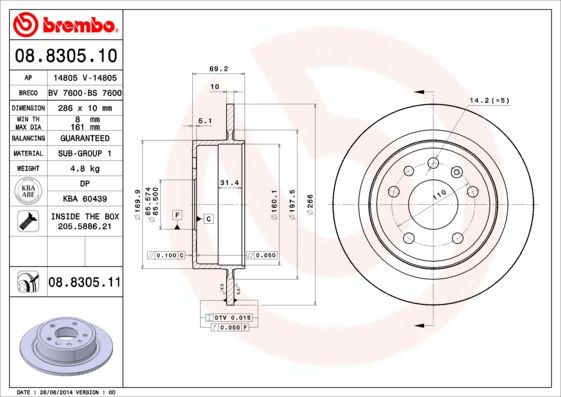 BREMBO 08.8305.11 Brake Disc