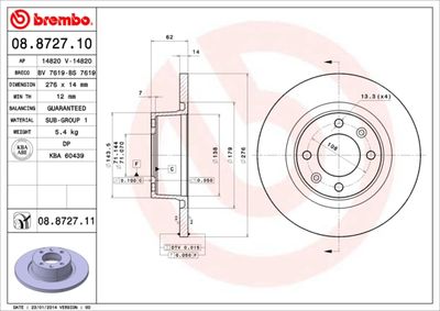 Brake Disc BREMBO 08.8727.10