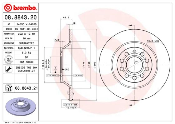 BREMBO 08.8843.21 Brake Disc