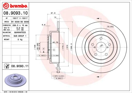 BREMBO 08.9093.11 Brake Disc