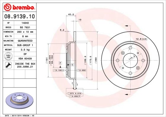 BREMBO 08.9139.10 Brake Disc
