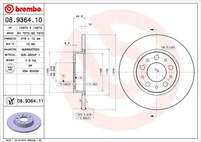 Brake Disc BREMBO 08.9364.11