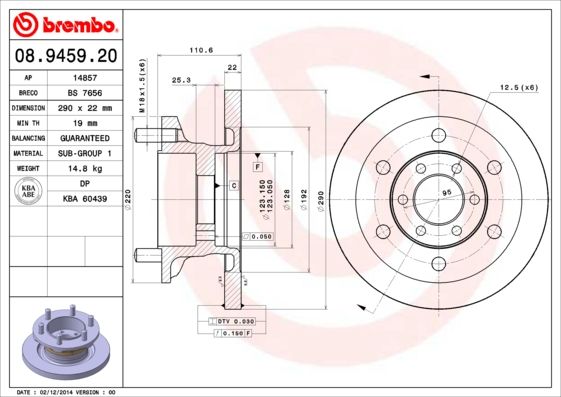 BREMBO 08.9459.20 Brake Disc