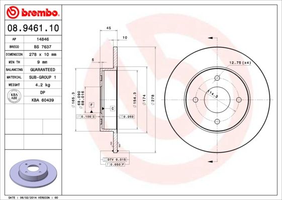 BREMBO 08.9461.10 Brake Disc