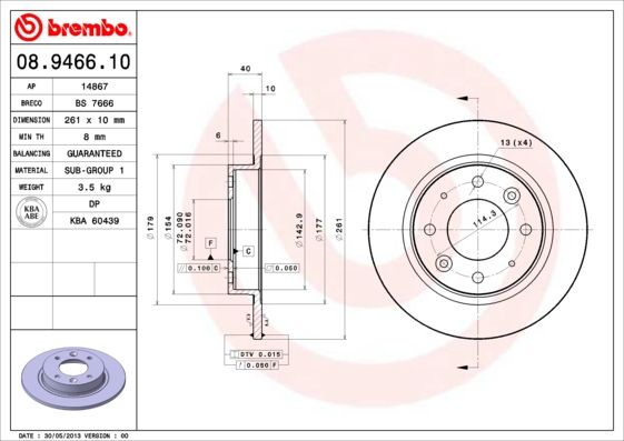BREMBO 08.9466.10 Brake Disc