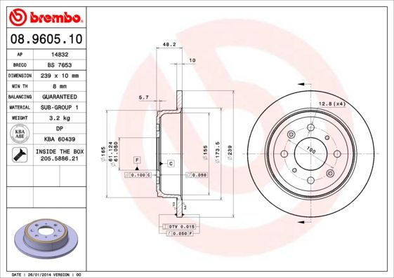 BREMBO 08.9605.10 Brake Disc