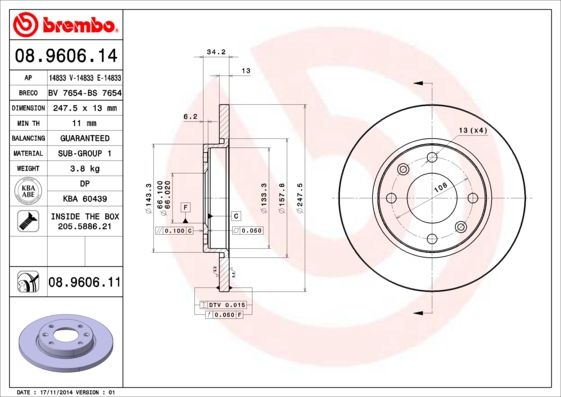 BREMBO 08.9606.11 Brake Disc