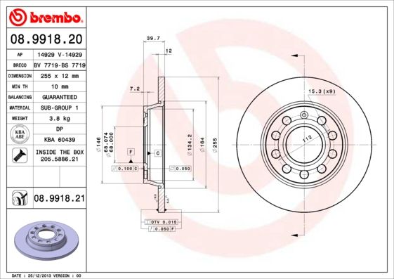 BREMBO 08.9918.20 Brake Disc