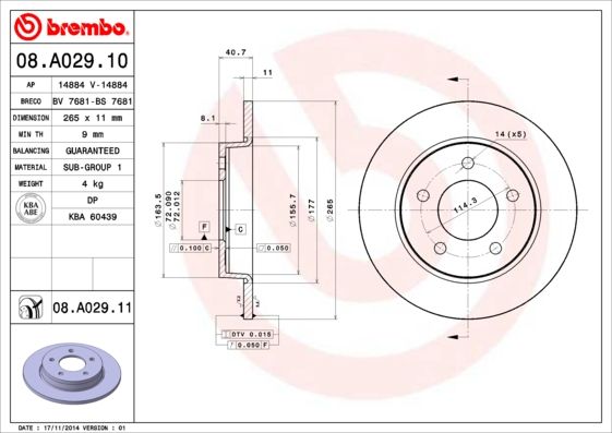 BREMBO 08.A029.11 Brake Disc