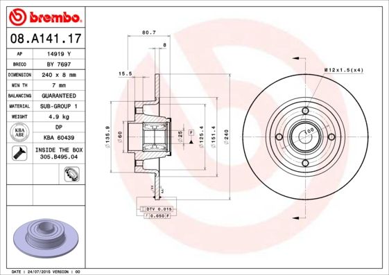 BREMBO 08.A141.17 Brake Disc