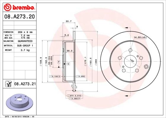 BREMBO 08.A273.21 Brake Disc