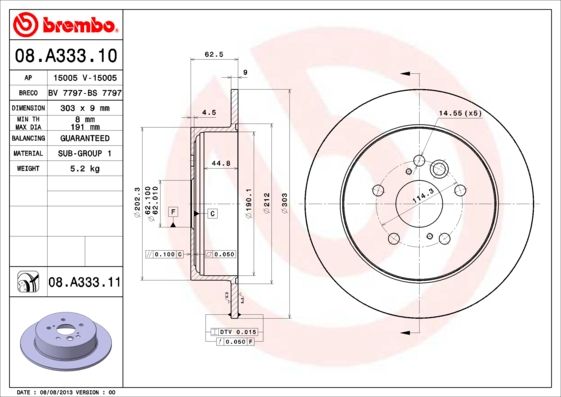 BREMBO 08.A333.10 Brake Disc