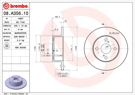 BREMBO 08.A356.10 Brake Disc