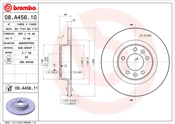 BREMBO 08.A456.11 Brake Disc