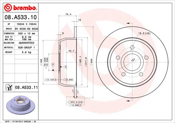 BREMBO 08.A533.11 Brake Disc