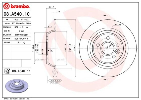 BREMBO 08.A540.11 Brake Disc