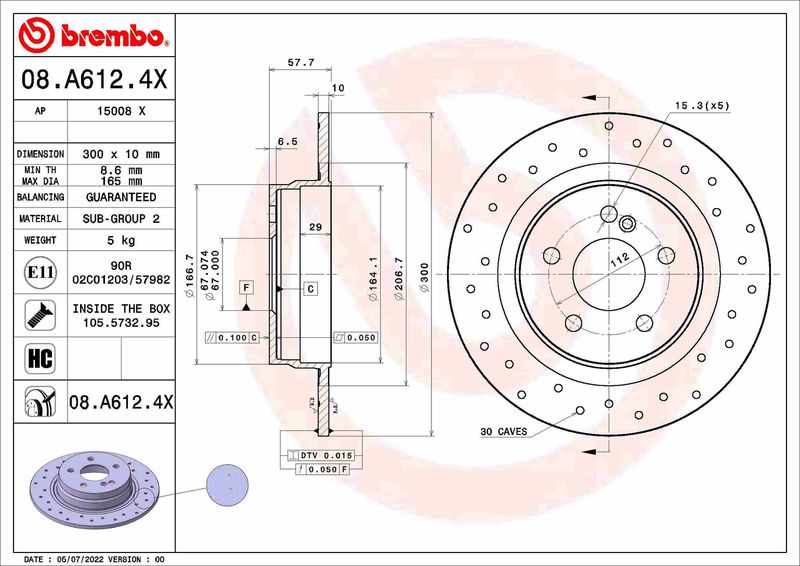 BREMBO 08.A612.4X Brake Disc