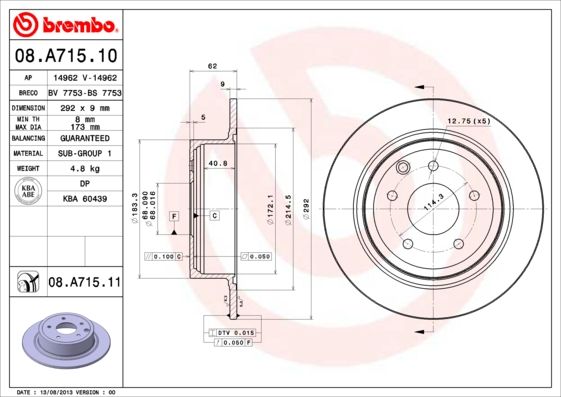 BREMBO 08.A715.10 Brake Disc
