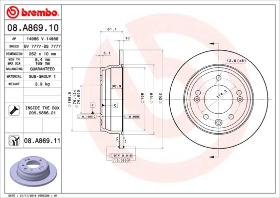 BREMBO 08.A869.10 Brake Disc