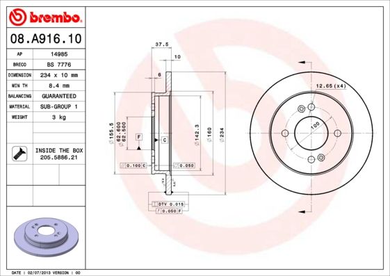 BREMBO 08.A916.10 Brake Disc