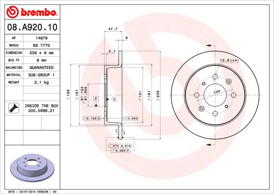 BREMBO 08.A920.10 Brake Disc