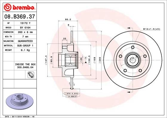 BREMBO 08.B369.37 Brake Disc