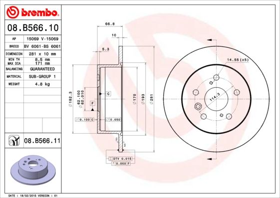 BREMBO 08.B566.11 Brake Disc