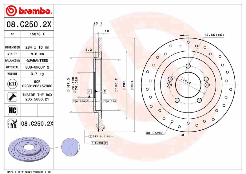 BREMBO 08.C250.2X Brake Disc