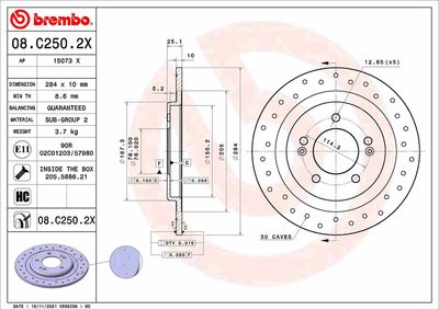 Brake Disc BREMBO 08.C250.2X