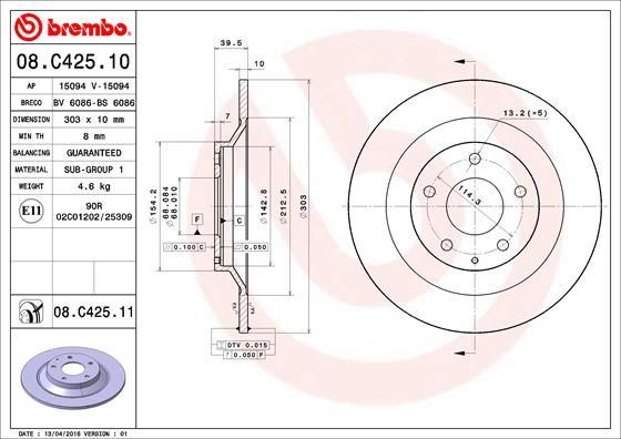 BREMBO 08.C425.11 Brake Disc