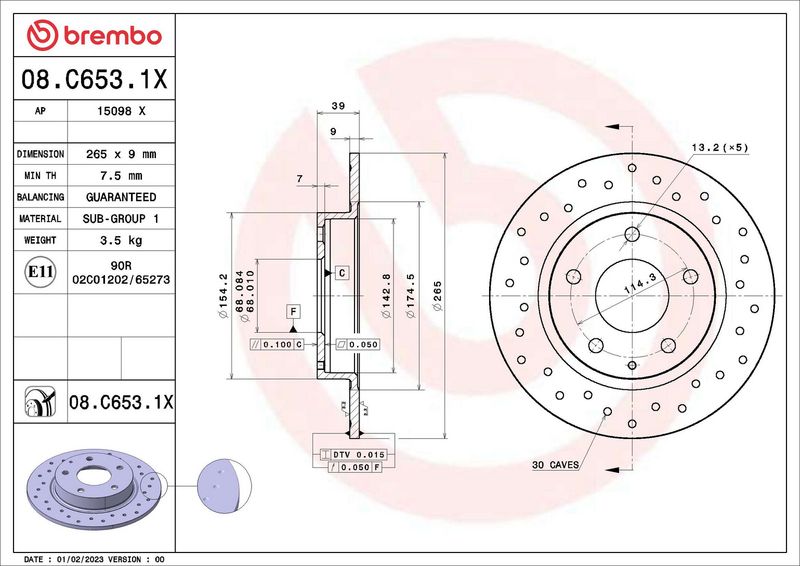 BREMBO 08.C653.1X Brake Disc