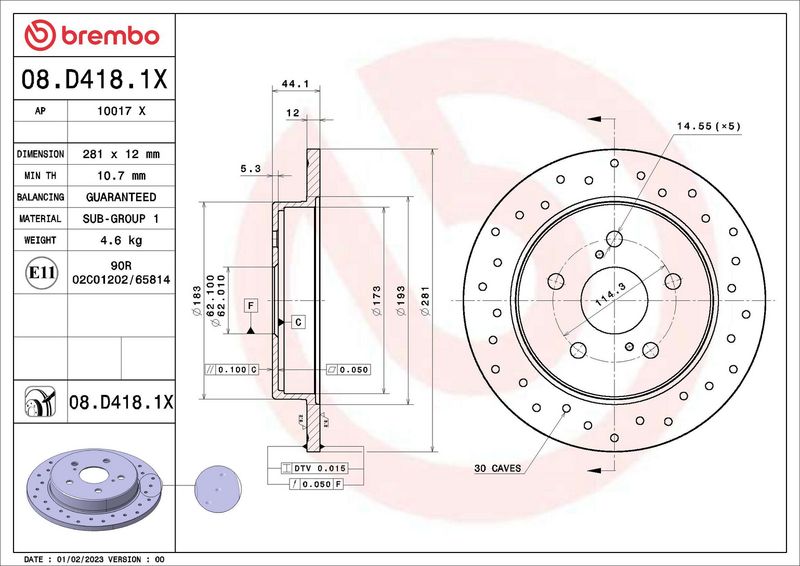 BREMBO 08.D418.1X Brake Disc