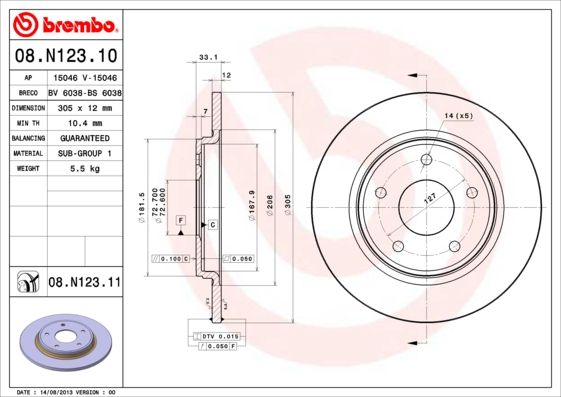 BREMBO 08.N123.11 Brake Disc