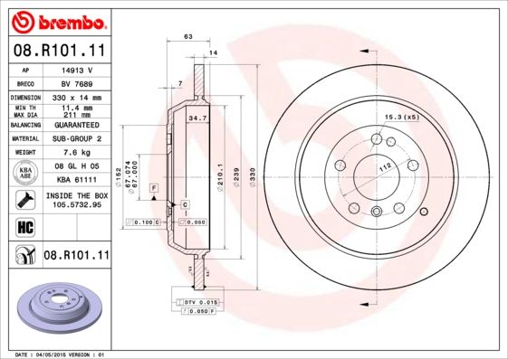 BREMBO 08.R101.11 Brake Disc
