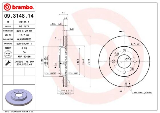BREMBO 09.3148.14 Brake Disc