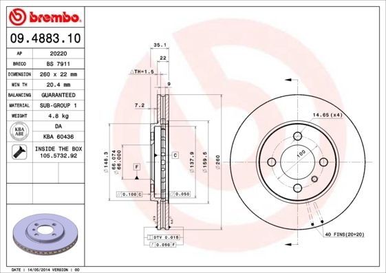 BREMBO 09.4883.10 Brake Disc