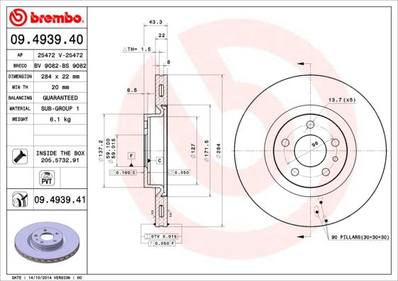 BREMBO 09.4939.41 Brake Disc
