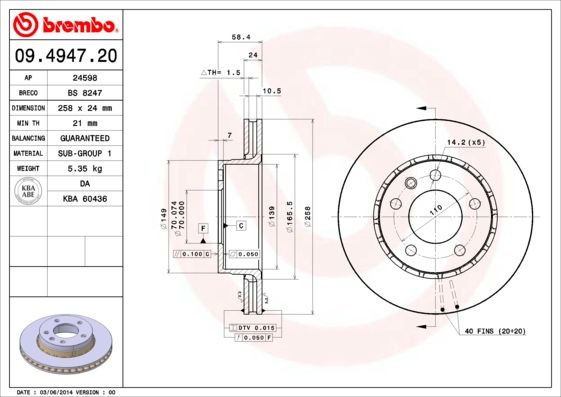 BREMBO 09.4947.20 Brake Disc
