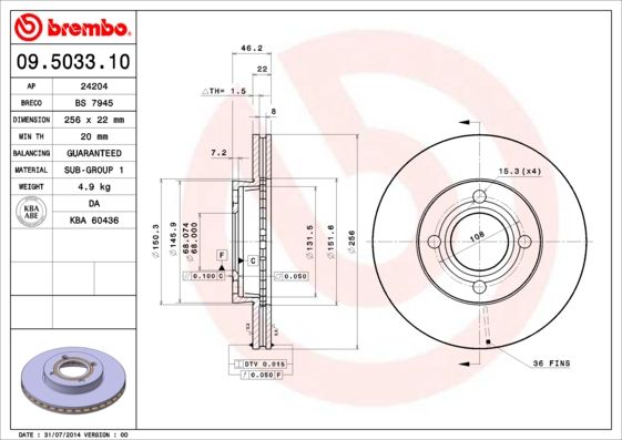 BREMBO 09.5033.10 Brake Disc