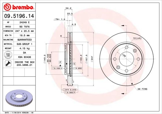 BREMBO 09.5196.11 Brake Disc