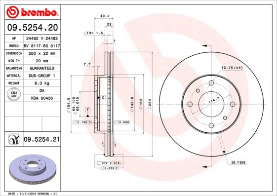 BREMBO 09.5254.21 Brake Disc