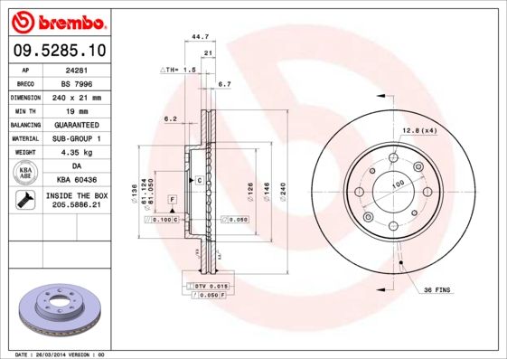 BREMBO 09.5285.11 Brake Disc