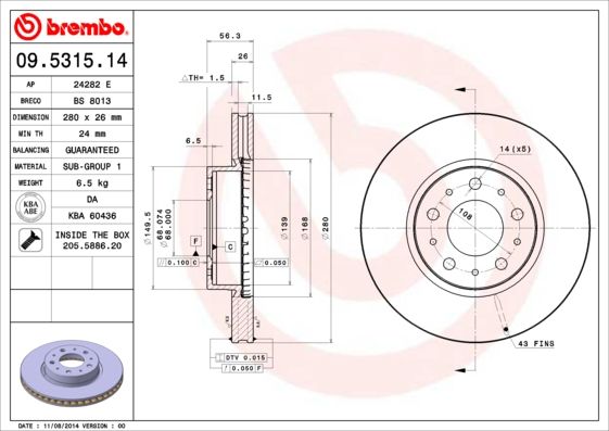 BREMBO 09.5315.14 Brake Disc