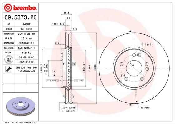 BREMBO 09.5373.20 Brake Disc